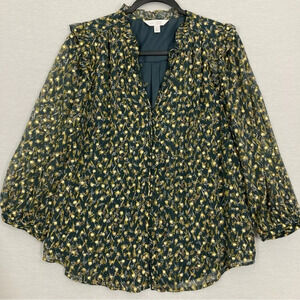 LC Lauren Conrad Chiffon Ditsy Floral Ruffle Detail Blouse Large Office